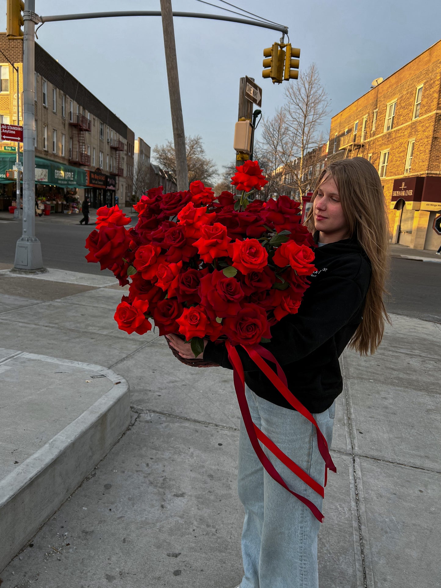 "Shades of Red" Basket ( French Nina roses , French Explorer roses)
