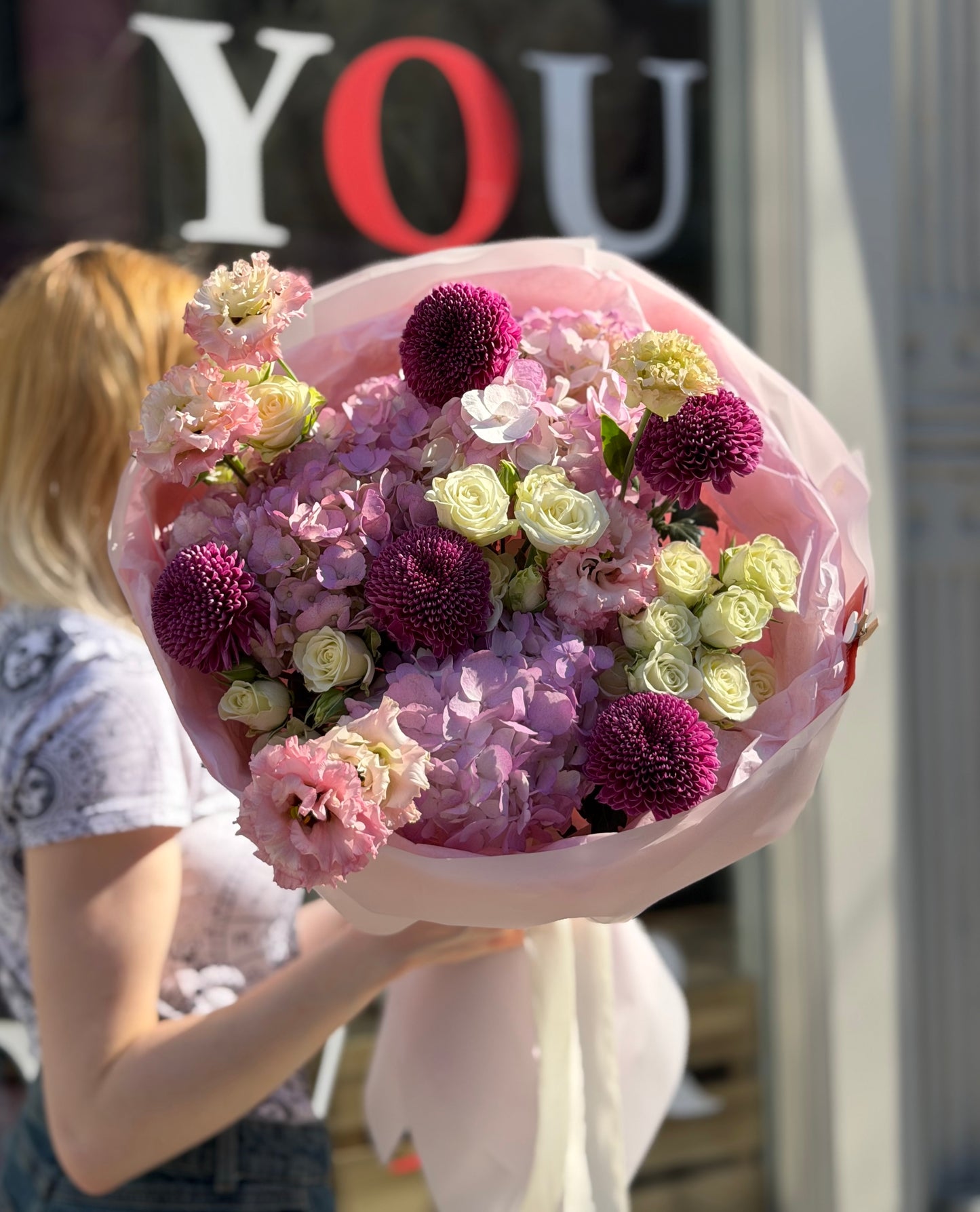“Lilac Volume” Bouquet (Chrysanthemum, Hydrangeas, Lisianthus, Spray Roses)
