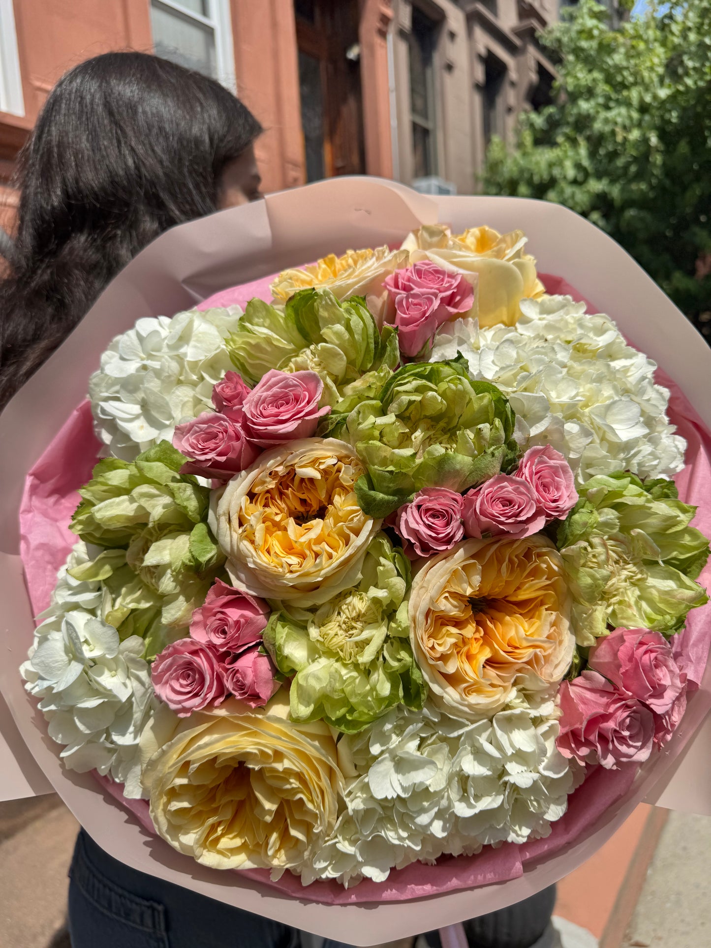 "Whispers of Summer" Bouquet (Garden Roses, Veggie Rose, Spray Roses, Hydrangea)