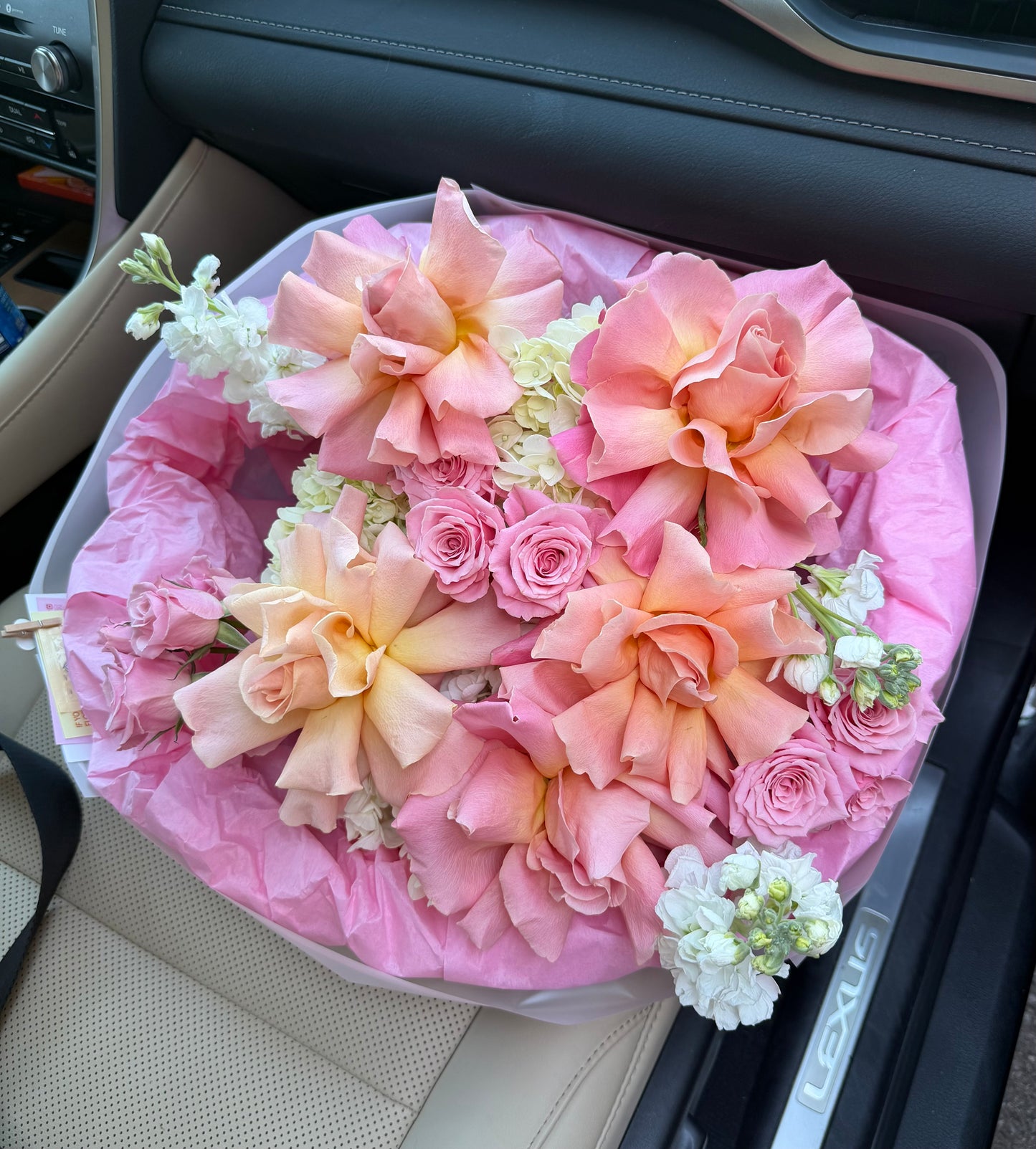 “Petal Poem” Bouquet (French Hermosa Roses, Spray Roses, Hydrangeas, Stocks)