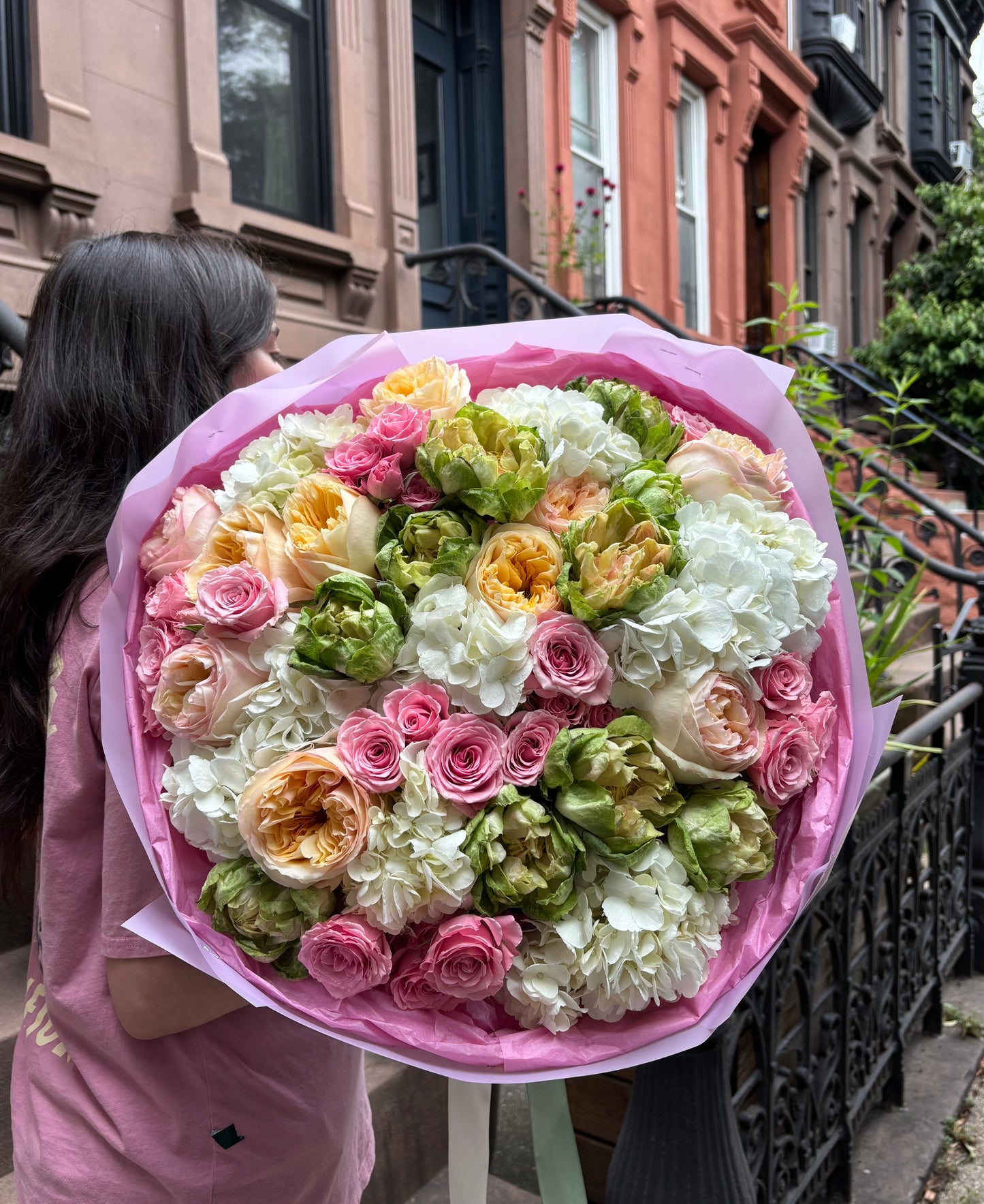 "Whispers of Summer" Bouquet (Garden Roses, Veggie Rose, Spray Roses, Hydrangea)