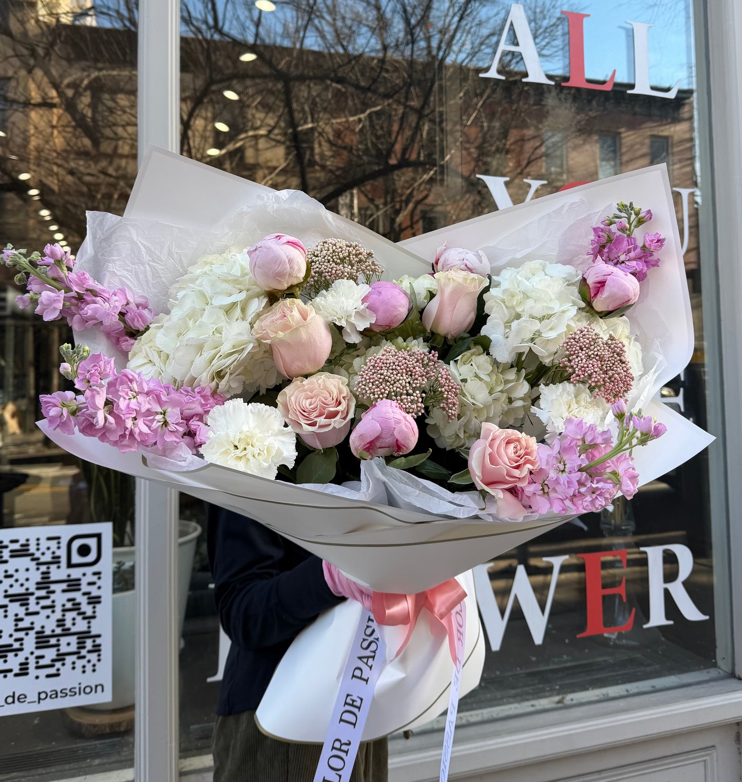 "Moment" Bouquet (Peonies, Hydrangeas, Rice Flower, Stocks, Pink Roses)