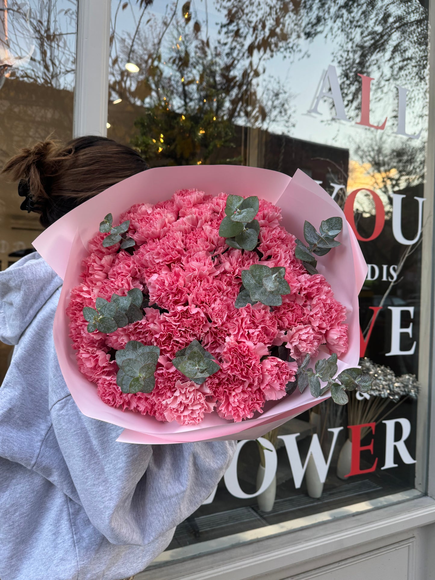 Pink Dianthuses & Eucalyptus