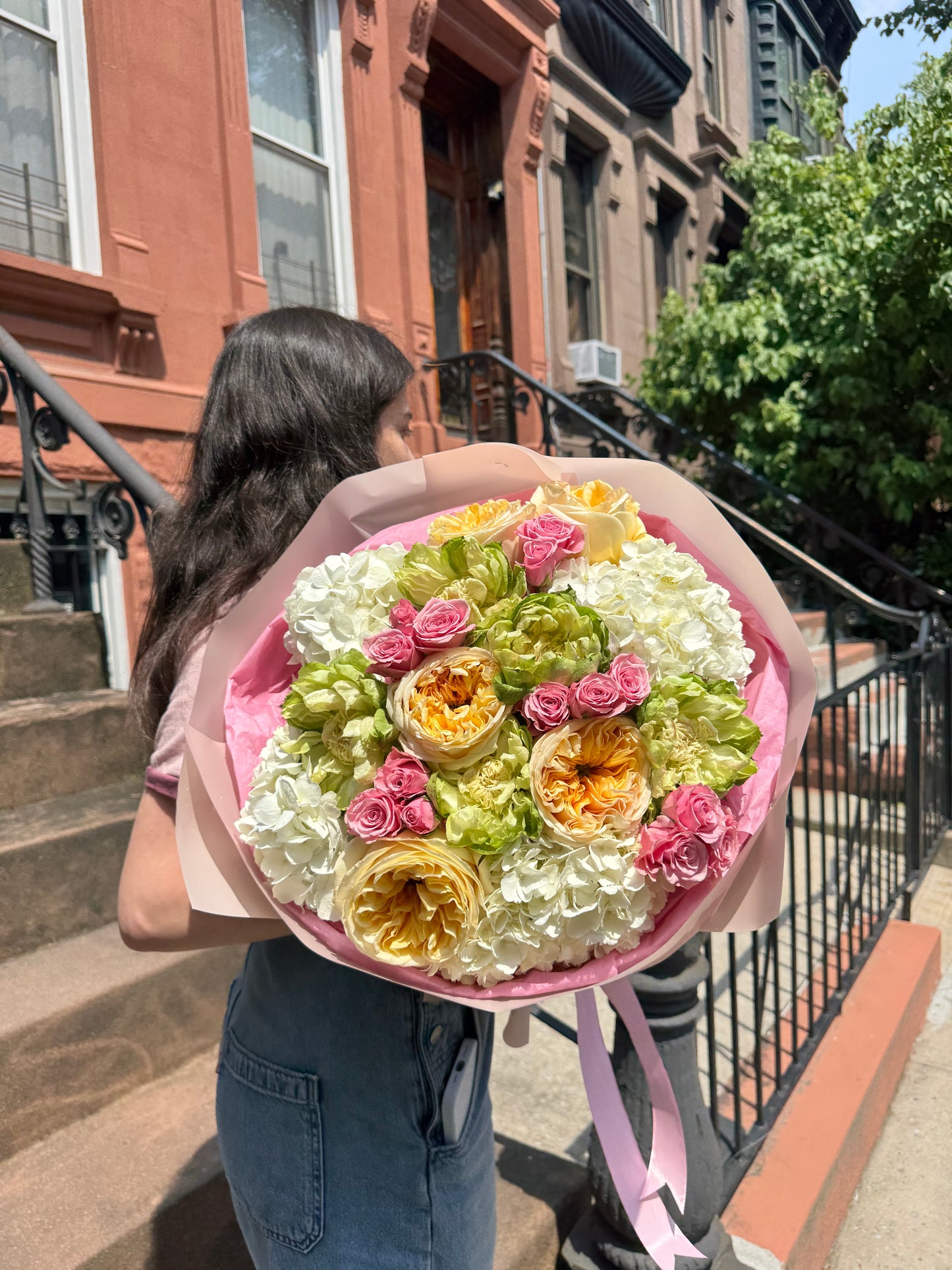 "Whispers of Summer" Bouquet (Garden Roses, Veggie Rose, Spray Roses, Hydrangea)