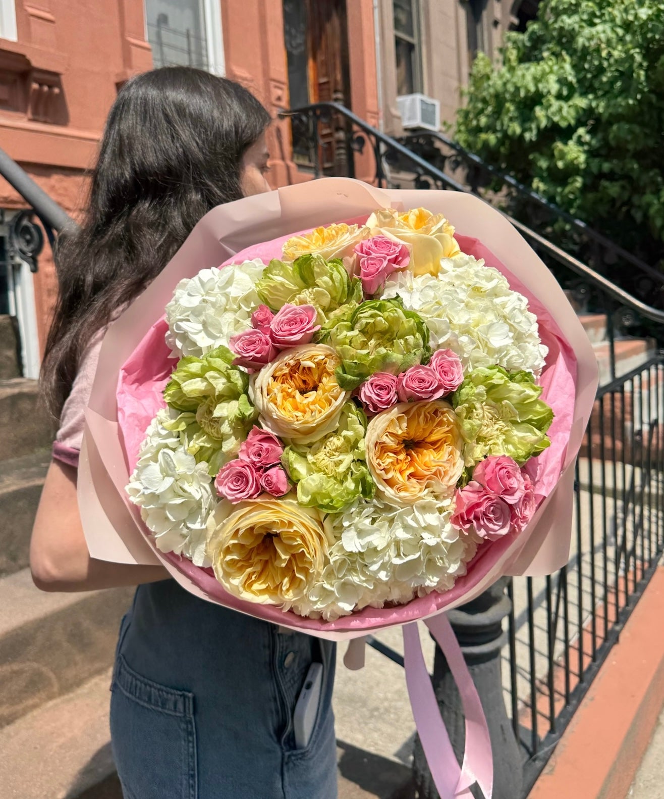 "Whispers of Summer" Bouquet (Garden Roses, Veggie Rose, Spray Roses, Hydrangea)