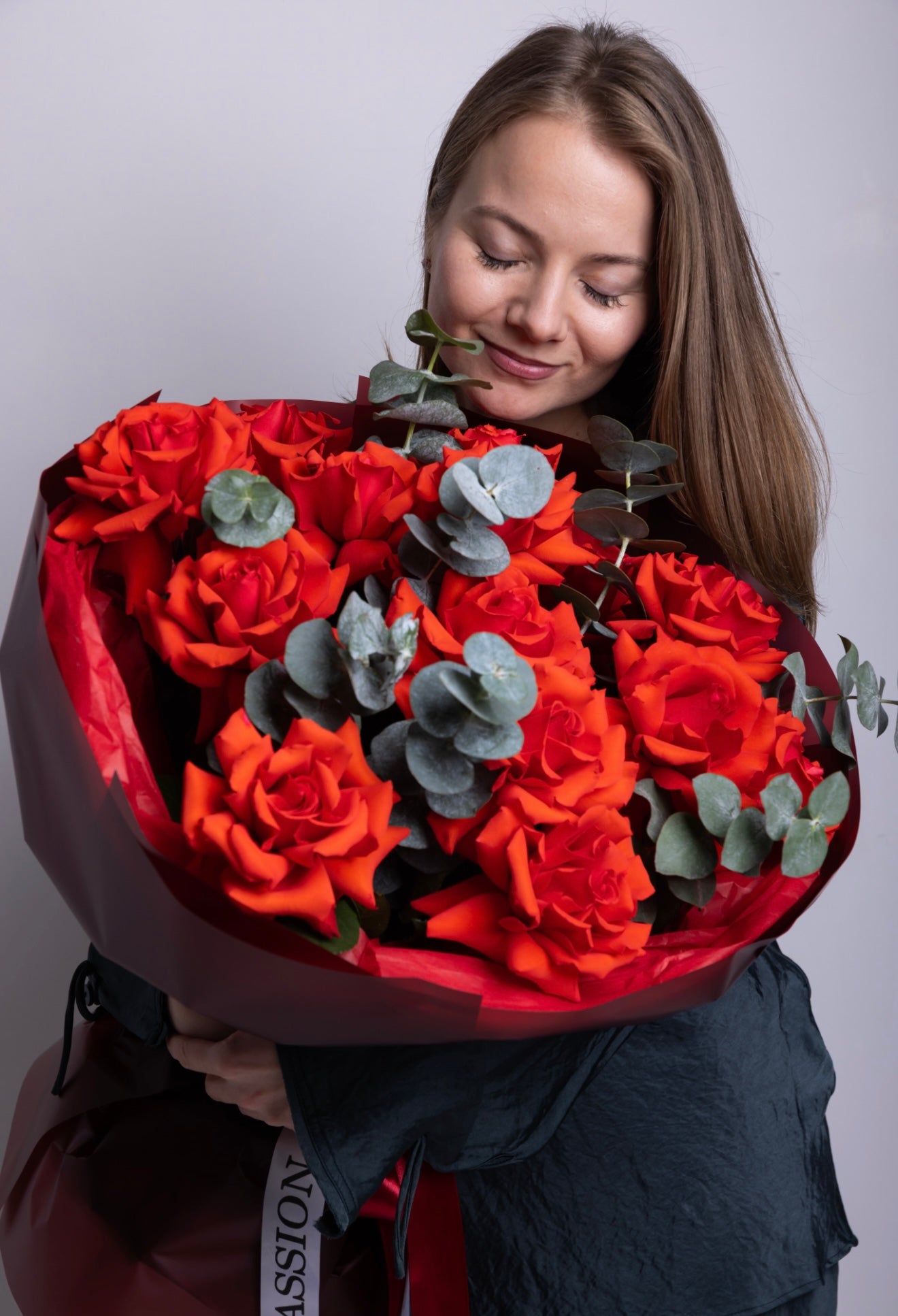 "Clear Choice" Bouquet (French Roses, Eucalyptus)