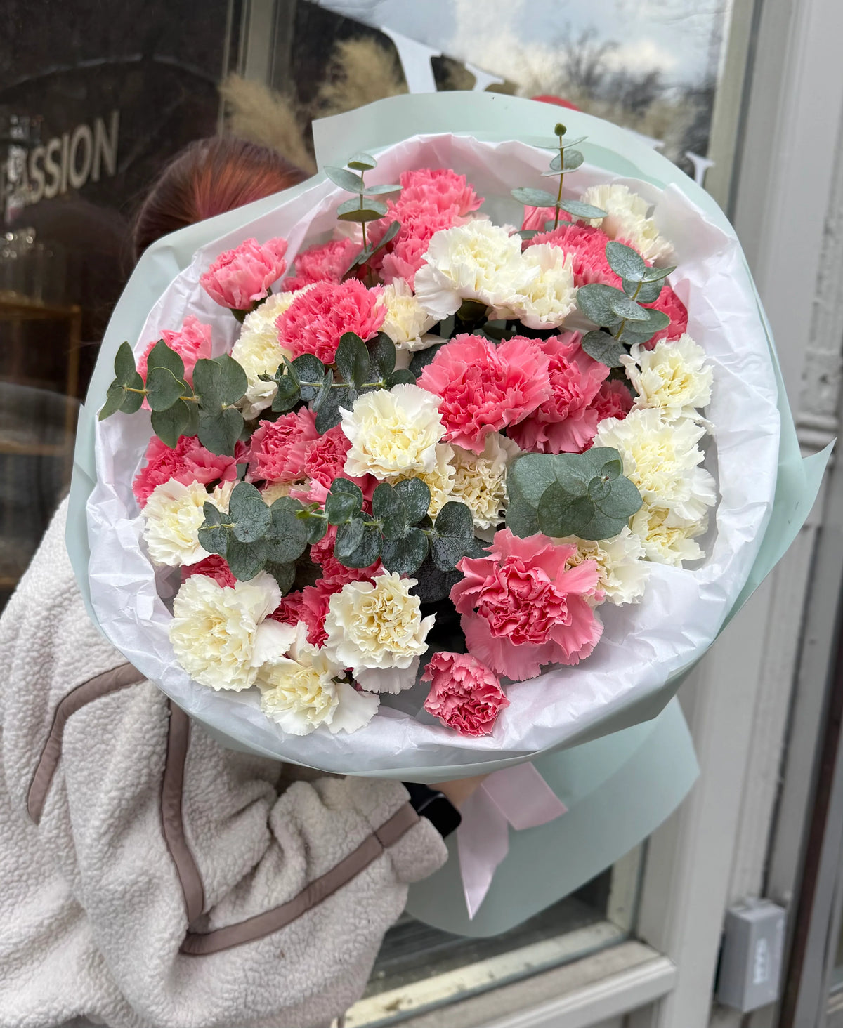 Dianthuses/ Carnations & Eucalyptus