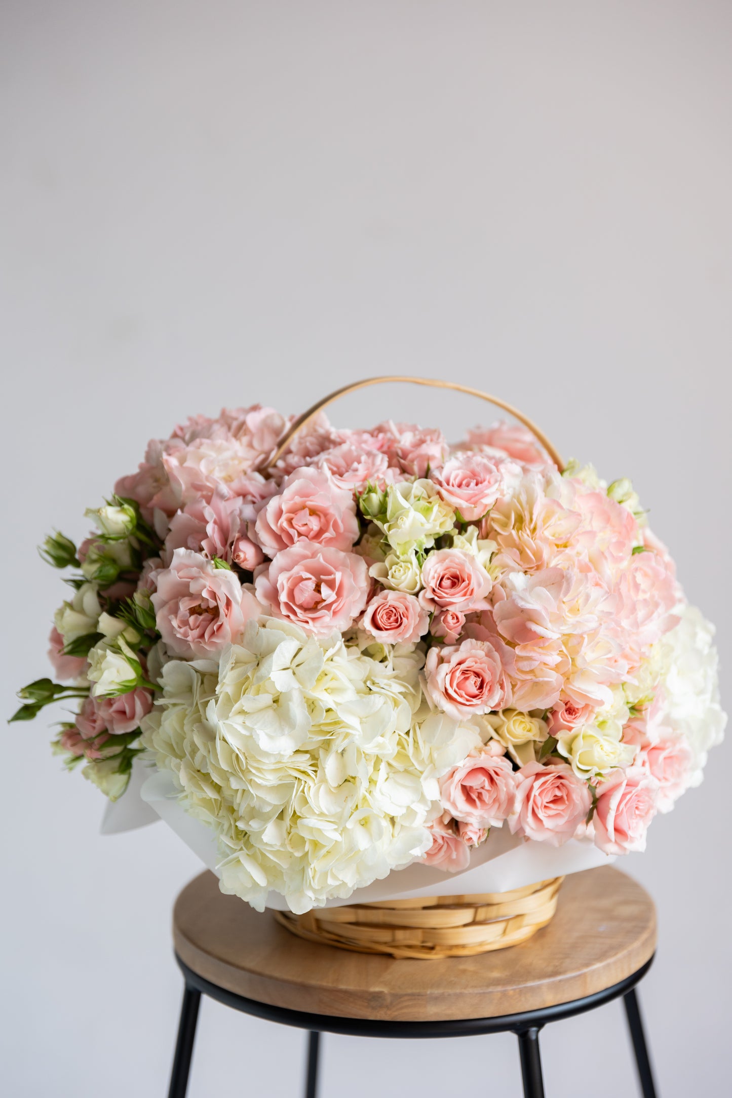 "Elegance" Basket (hydrangeas, spray roses)