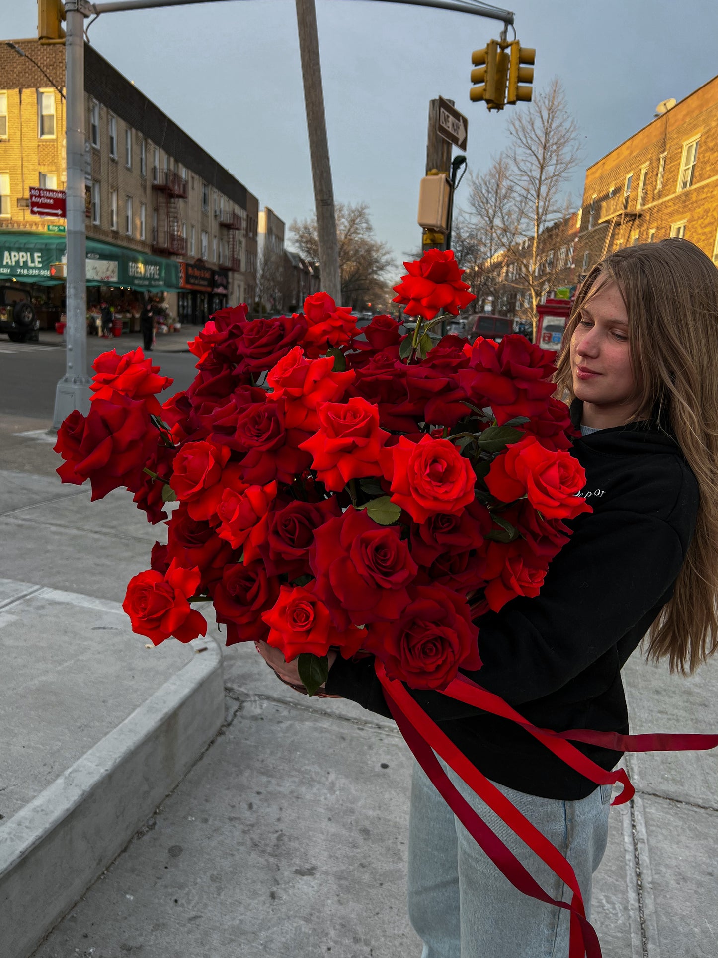 "Shades of Red" Basket ( French Nina roses , French Explorer roses)