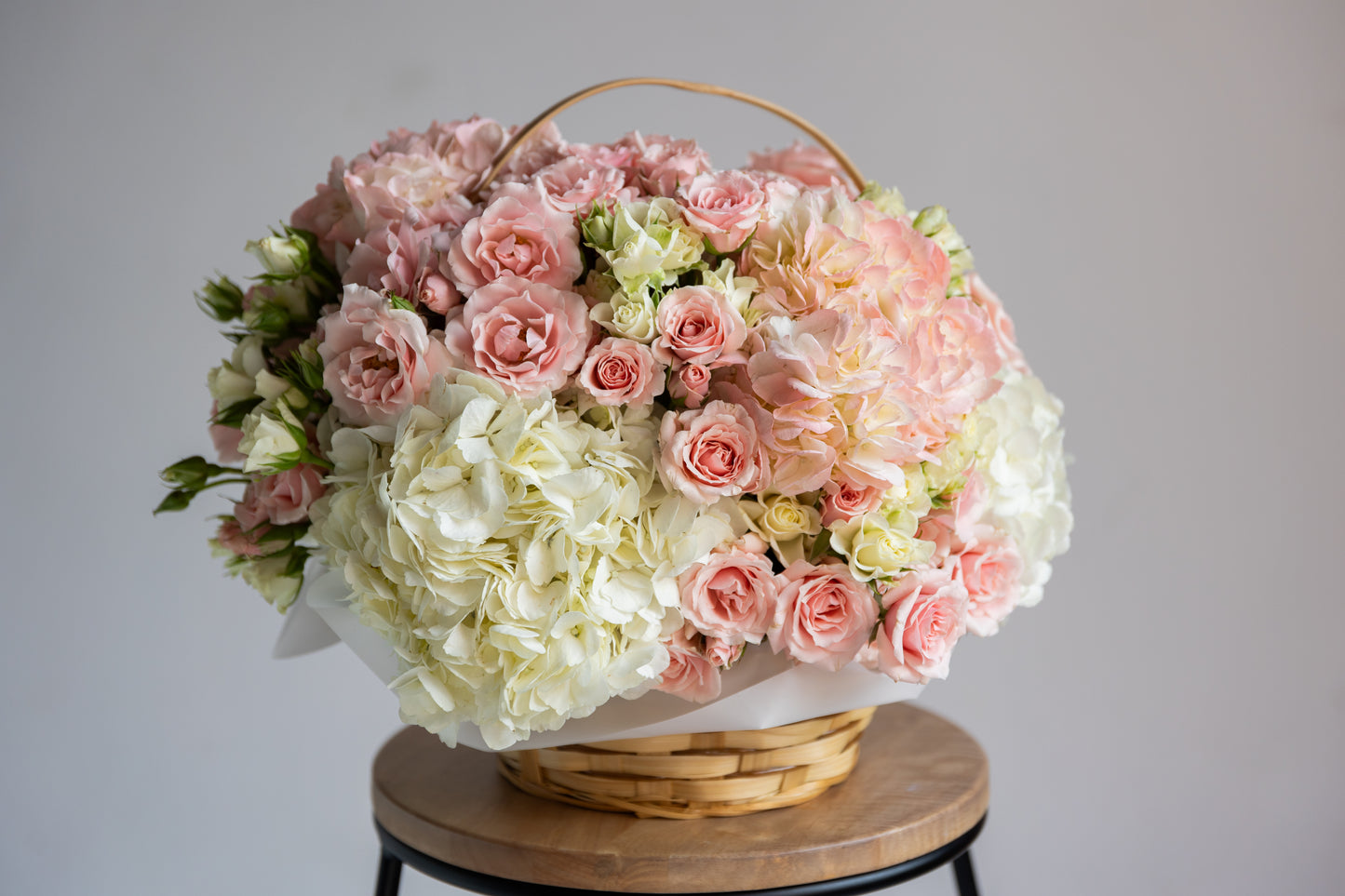"Elegance" Basket (hydrangeas, spray roses)