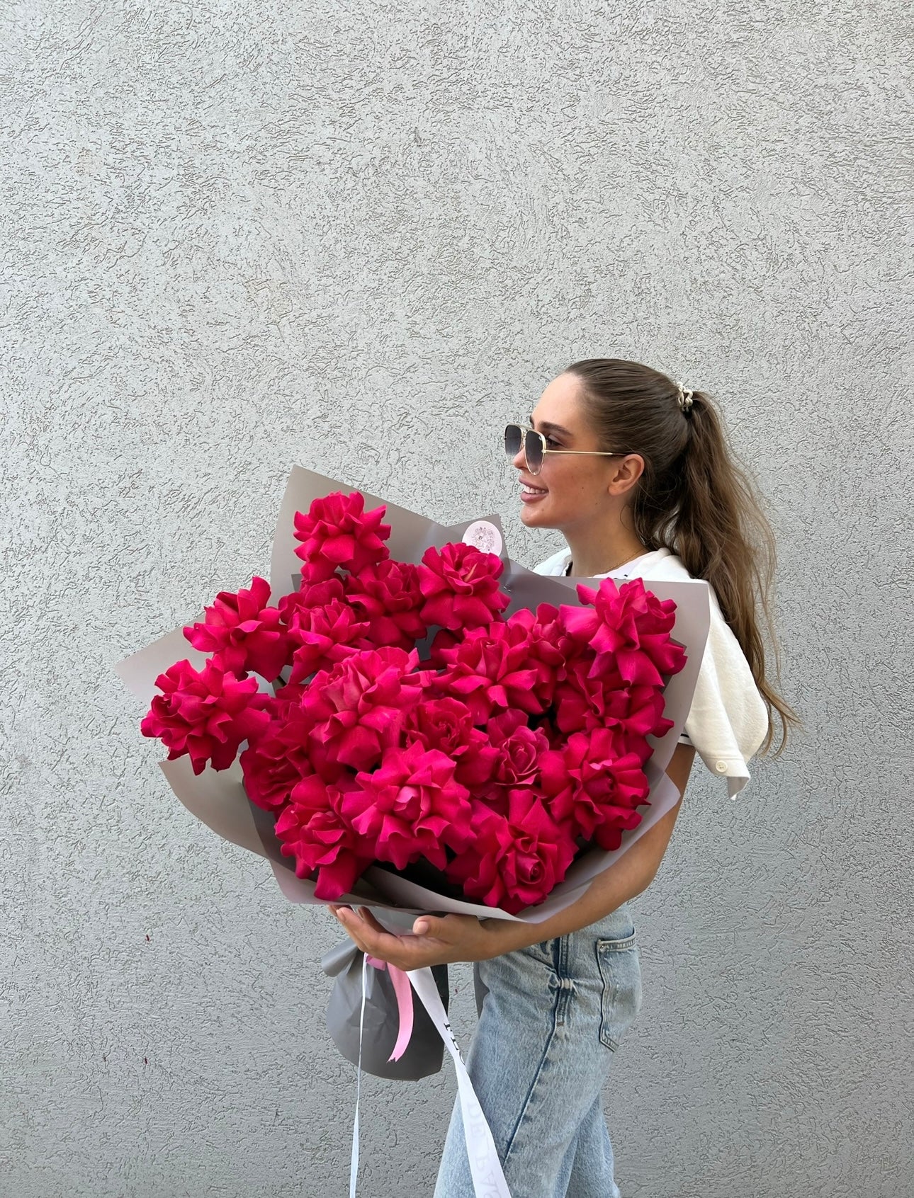 Pink Floyd Roses Bouquet ( hot pink French roses)