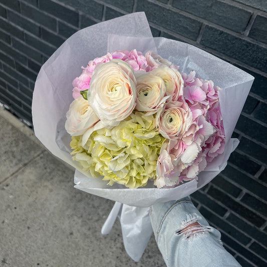 "Simply You" Bouquet (Ranunculus, Hydrangeas)