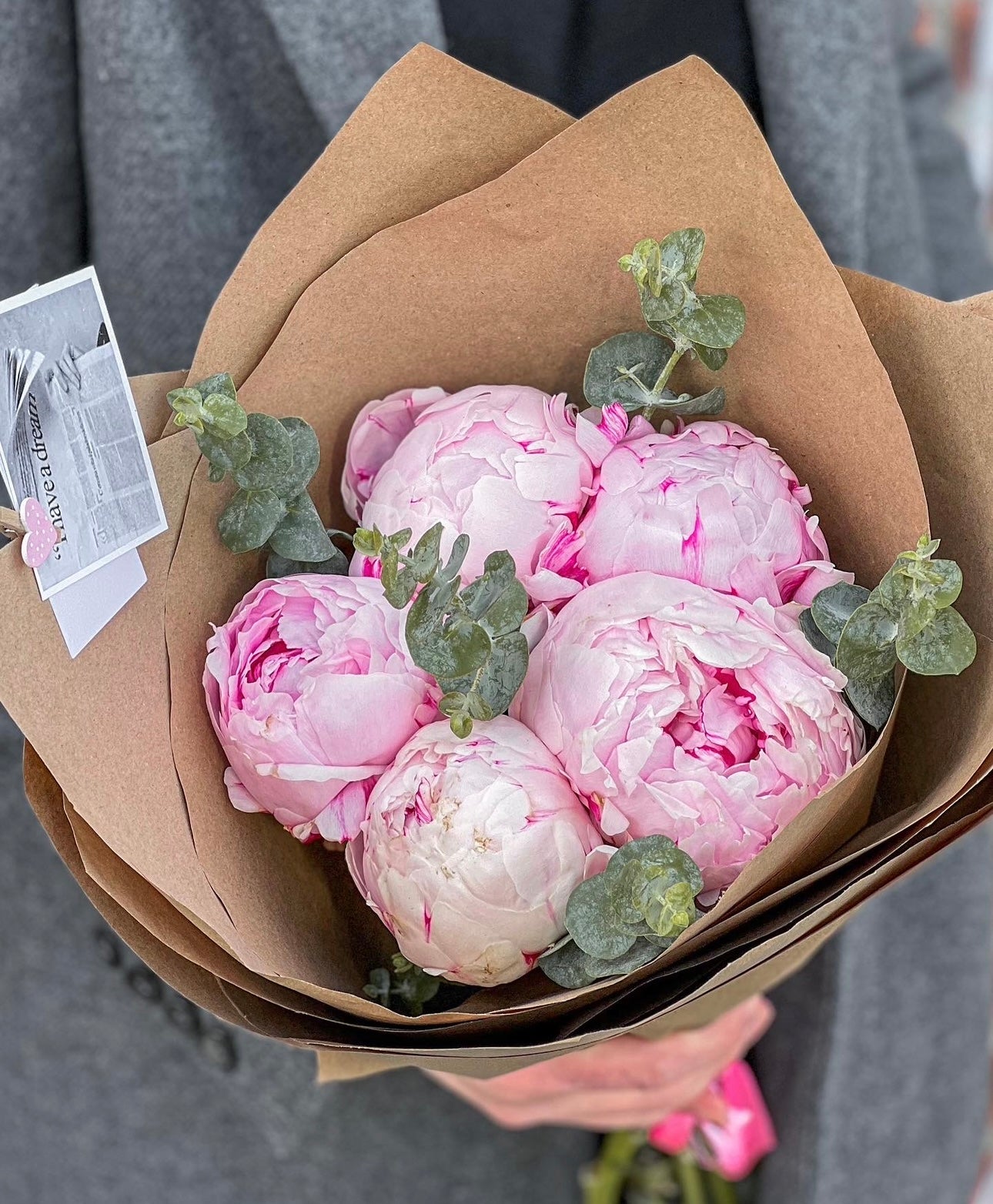 Pink Peonies & Eucalyptus.