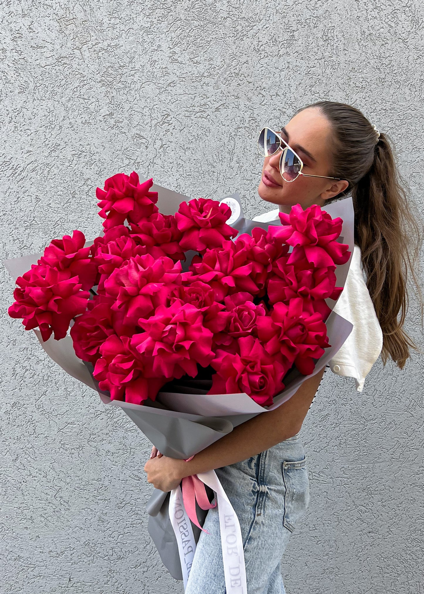 Pink Floyd Roses Bouquet ( hot pink French roses)